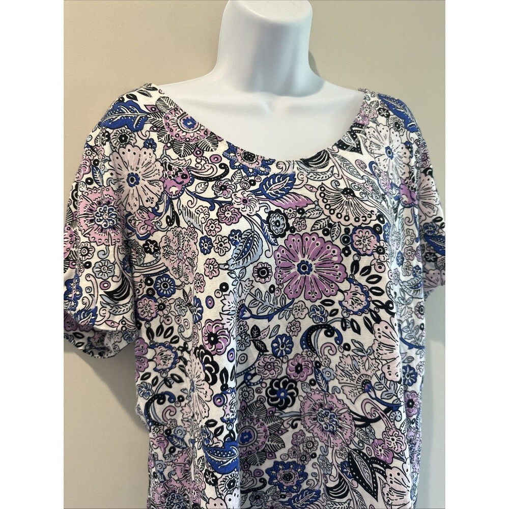 T by Talbots Women’s 2X Petite Floral Paisley Top Purple Blue Short Sleeve